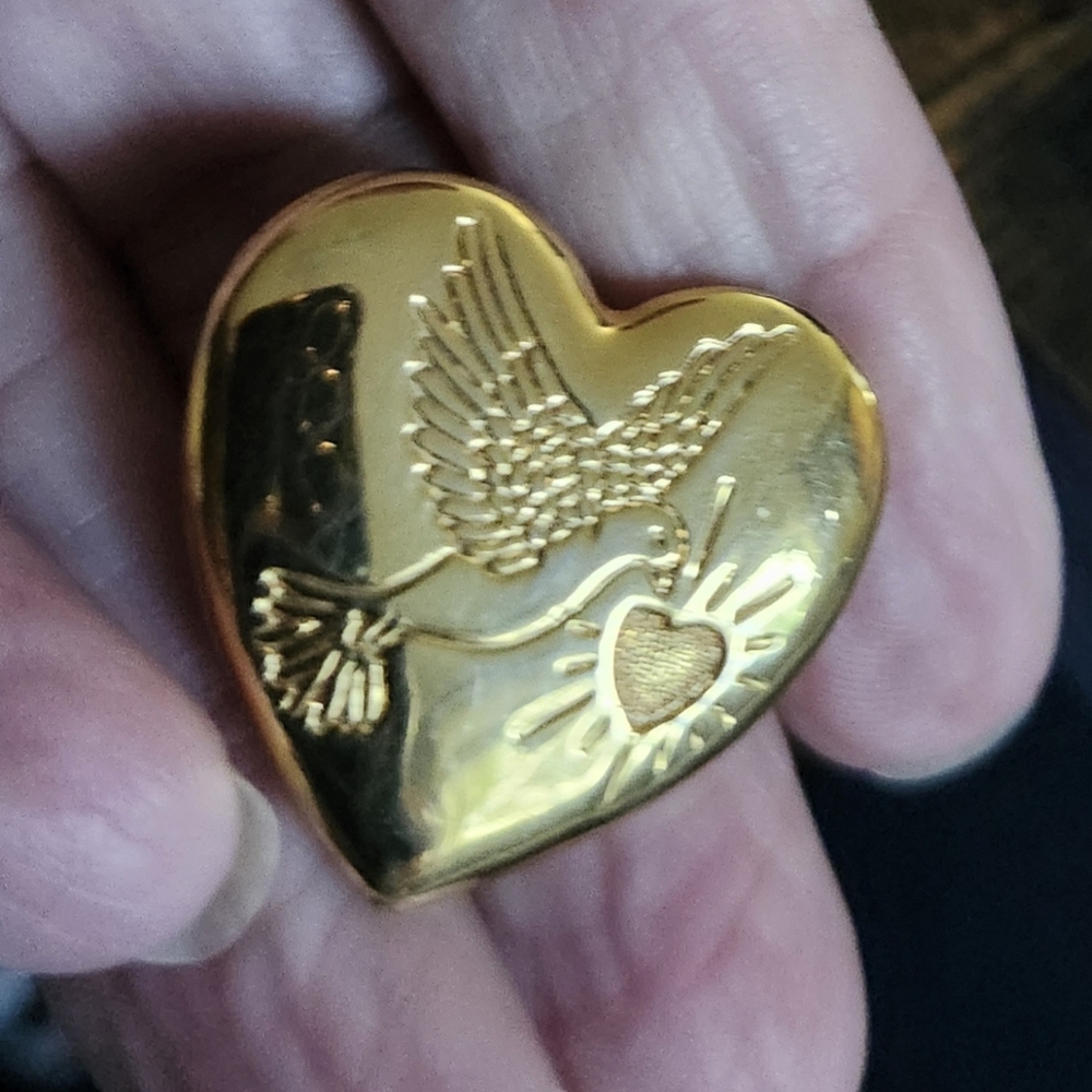 Vintage Gold Heart Pins with Dove And Baby Boy Design. Firm On Price!